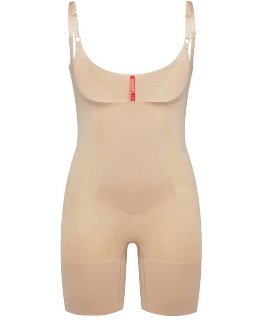 Spanx OnCore Open-Bust Mid-Thigh Sculpting Shaper Nude Bodysuit Size M